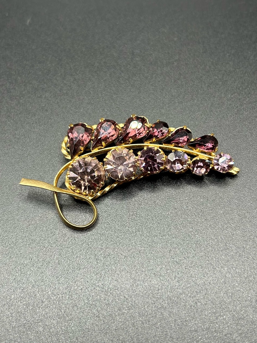 Gold-Tone Pink Purple Crystal Leaf Brooch - Women's Jewelry